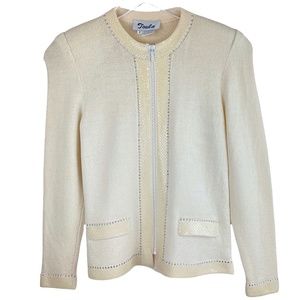 Toula Ivory Wool Knit Zip Front Cardigan/Blazer with Sequin